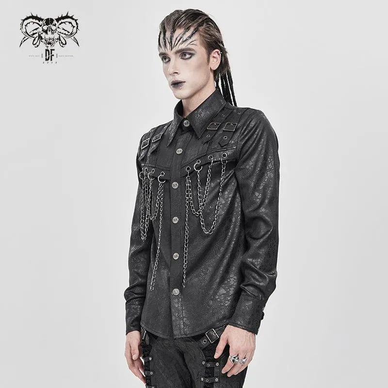 Herrenhemd mit Punk-Schnallenriemen und Kette