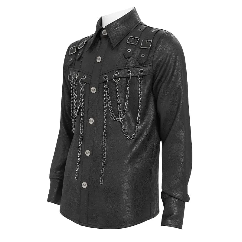 Herrenhemd mit Punk-Schnallenriemen und Kette