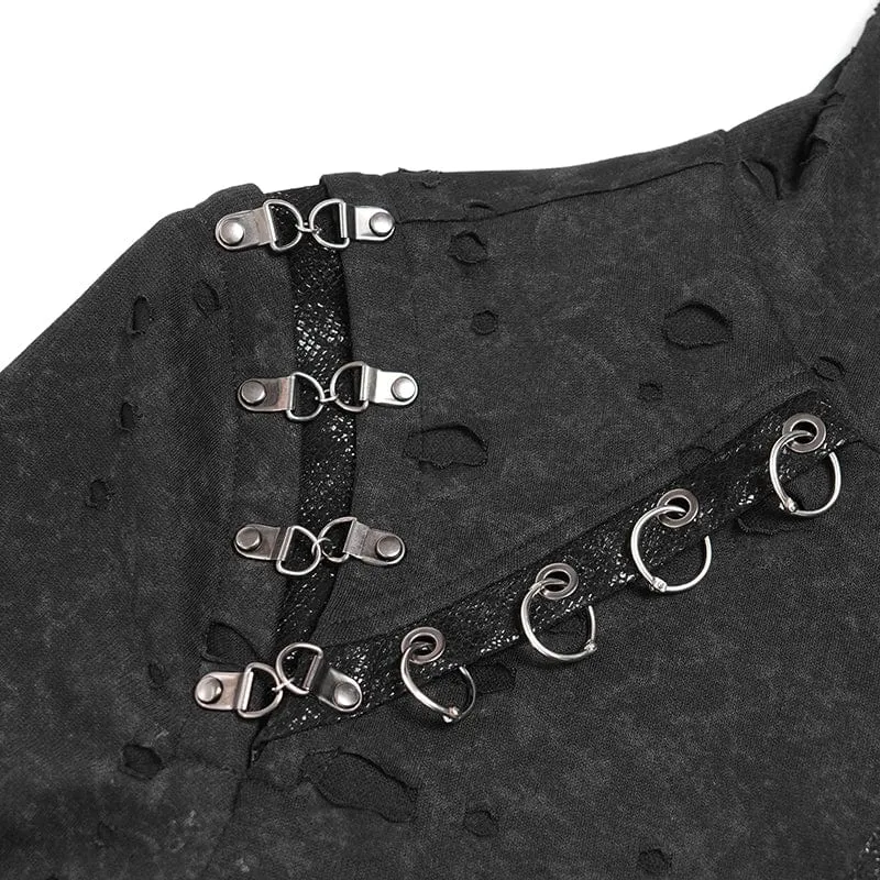 Herrenmantel mit zerrissenem Punk-Plissee und Hexagramm-Print