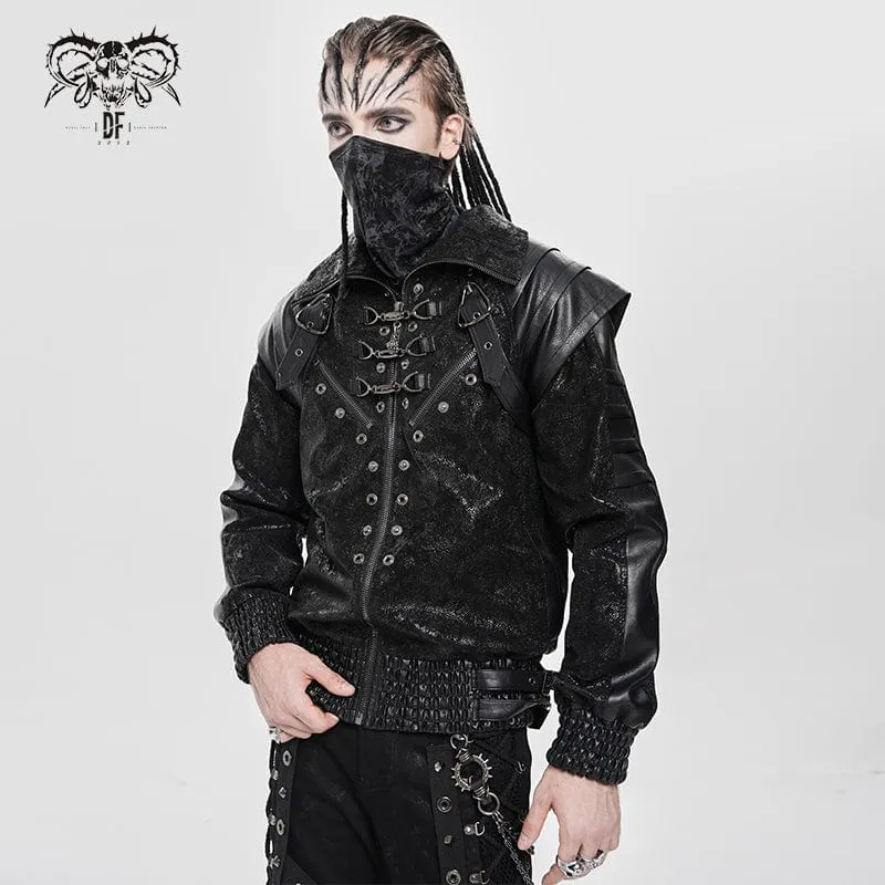 Herren-Spleißmantel aus Kunstleder mit Punk-Schnallenriemen