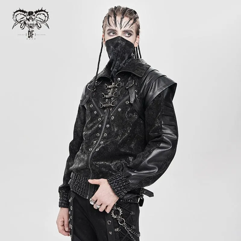Herren-Spleißmantel aus Kunstleder mit Punk-Schnallenriemen