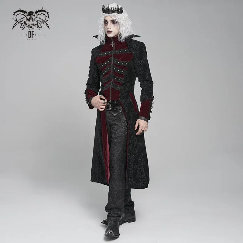 Herren Gothic Blumendruck Diamante Stehkragen Mantel Rot