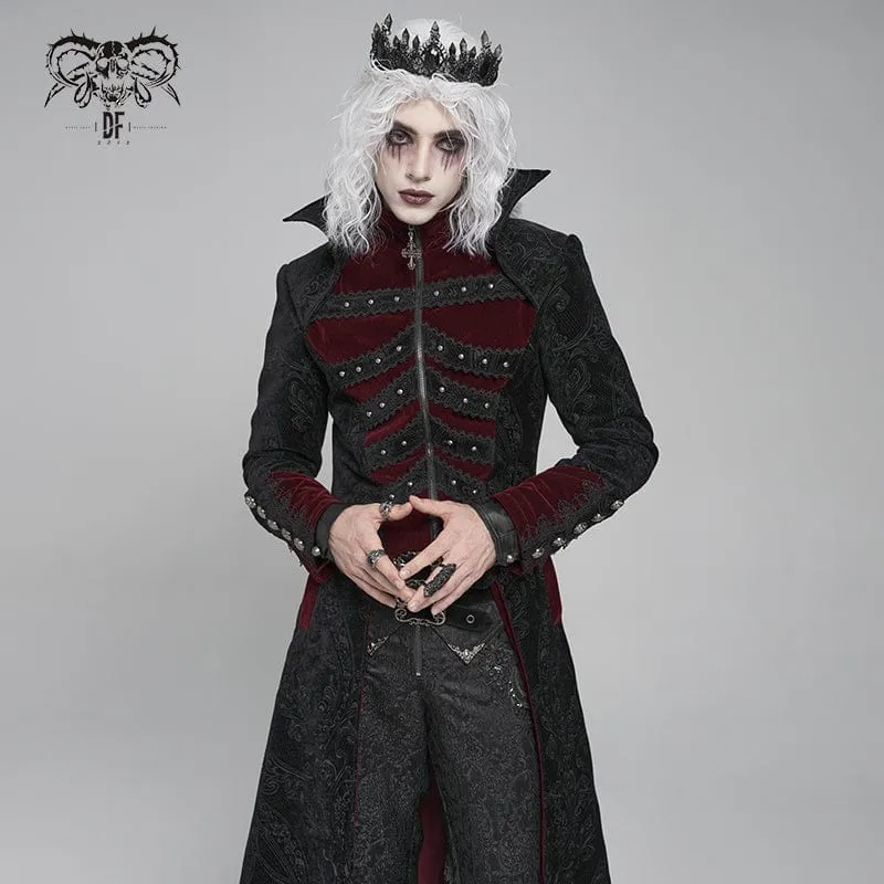 Herren Gothic Blumendruck Diamante Stehkragen Mantel Rot