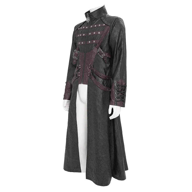 Herren Punk Eyelet Strappy Zip Coat Schwarz-Rot