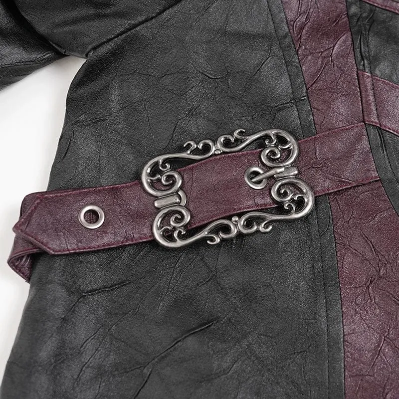 Herren Punk Eyelet Strappy Zip Coat Schwarz-Rot