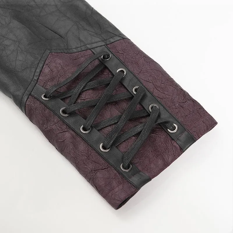 Herren Punk Eyelet Strappy Zip Coat Schwarz-Rot
