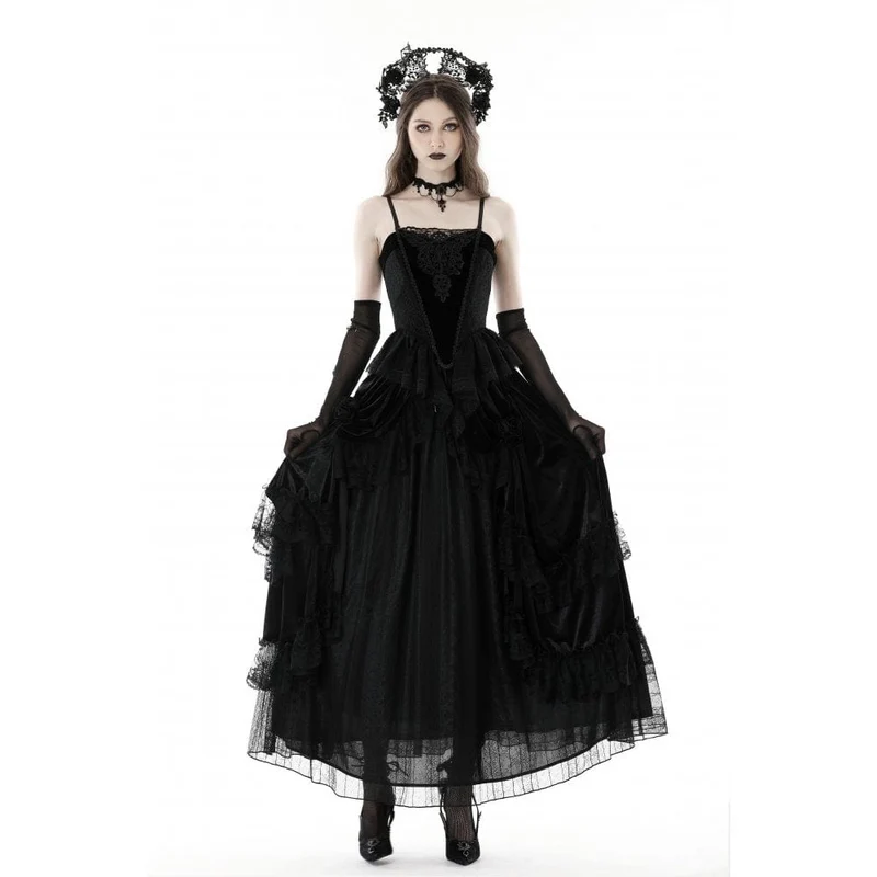Damen-Bustier aus Samt mit Gothic-Blumenstickerei