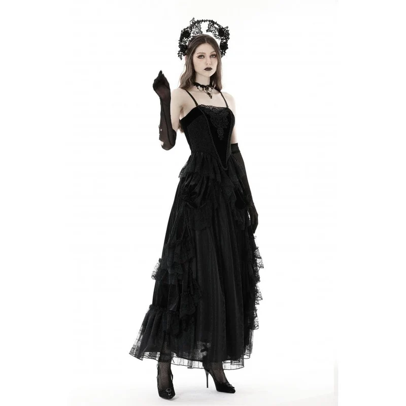 Damen-Bustier aus Samt mit Gothic-Blumenstickerei