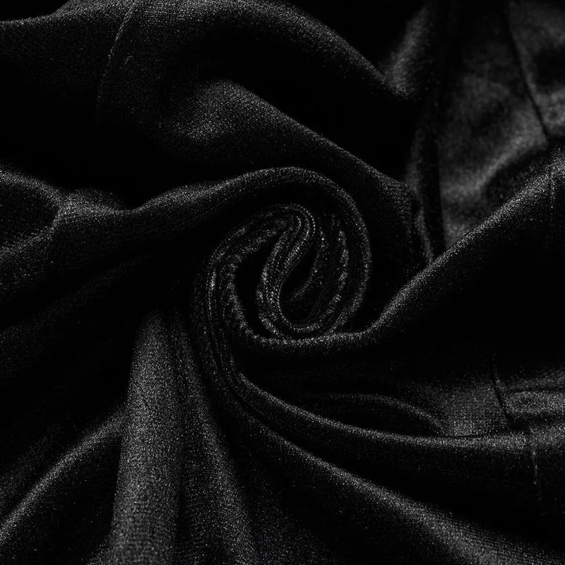 Gothic-Samtkleid mit hohem Kragen und Pelzmanschetten für Damen, Schwarz