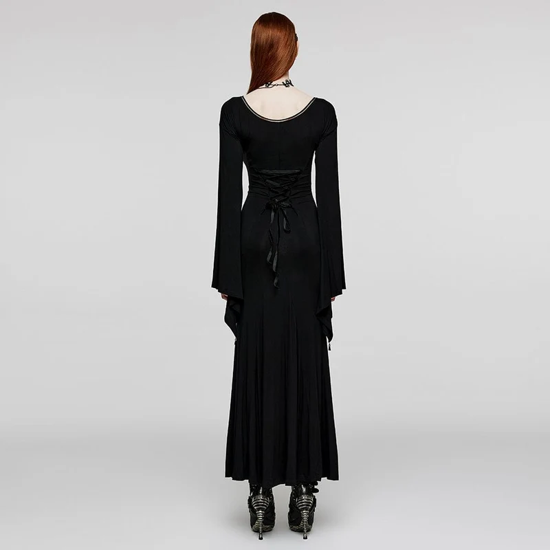 Damen-Brautkleid im Gothic-Stil mit tiefem Ausschnitt und Blumenstickerei