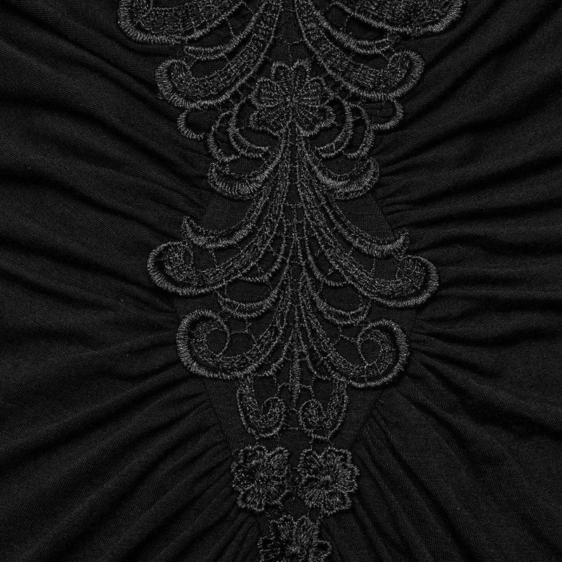 Damen-Brautkleid im Gothic-Stil mit tiefem Ausschnitt und Blumenstickerei
