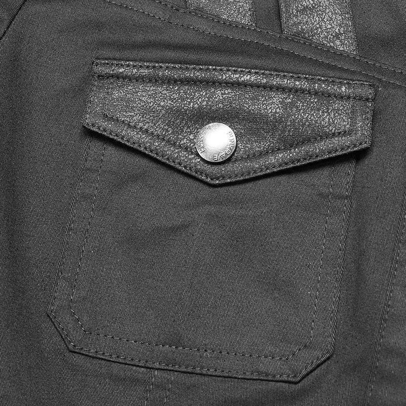 Schwarzes Punk-Militärhemd mit Umlegekragen für Damen, kurzärmelig