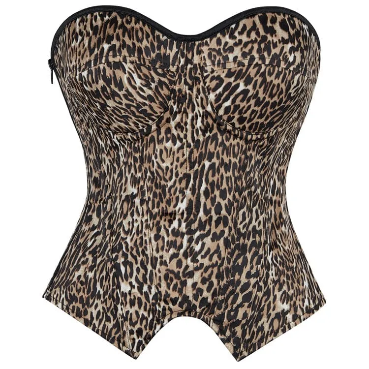 Damen Punk Unregelmäßiger Leopardendruck Schnür-Overbust-Korsett