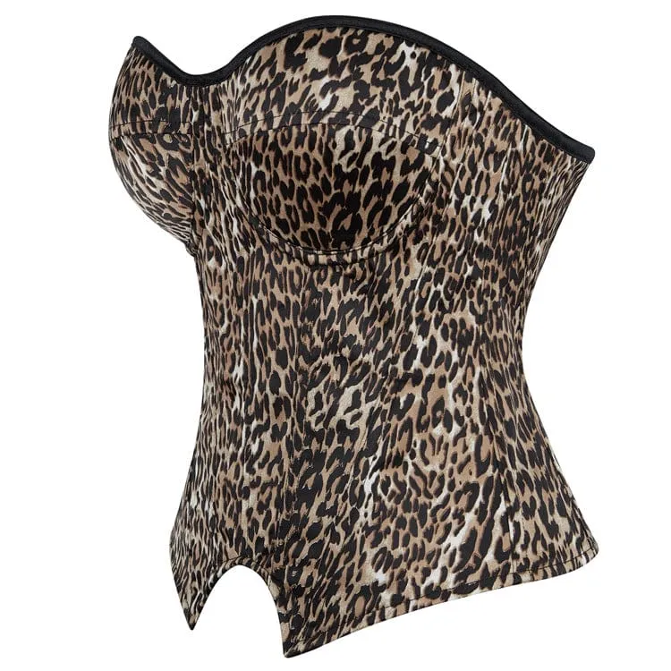 Damen Punk Unregelmäßiger Leopardendruck Schnür-Overbust-Korsett