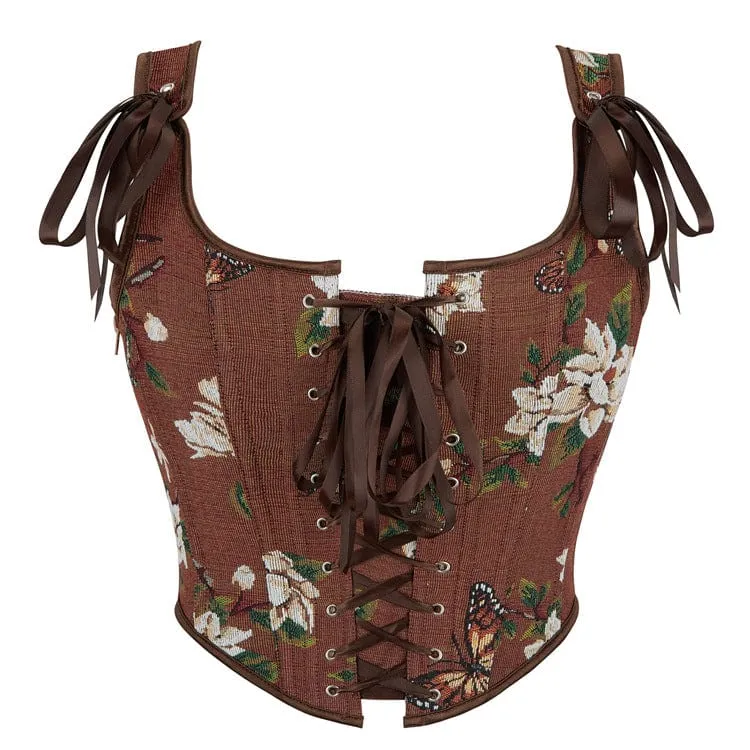 Gothic-Bustier mit Blumen- und Schmetterlingsmotiv aus Jacquard für Damen
