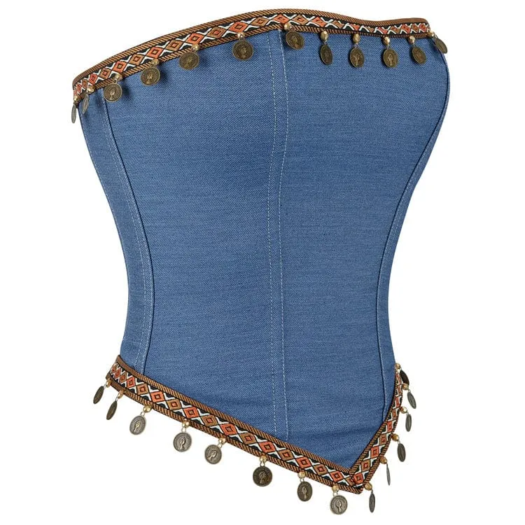 Gothic-Überbrustkorsett mit Kupferstück und Quasten für Damen