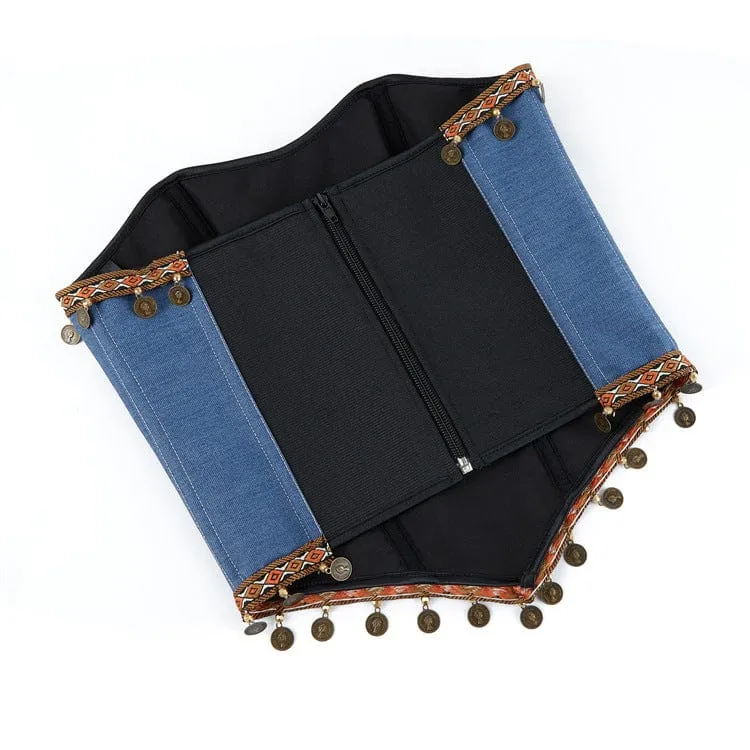 Gothic-Überbrustkorsett mit Kupferstück und Quasten für Damen