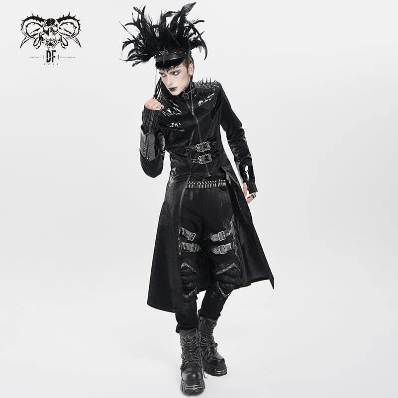 Herrenmantel mit Punk-Blumenmuster und Schnallenriemen