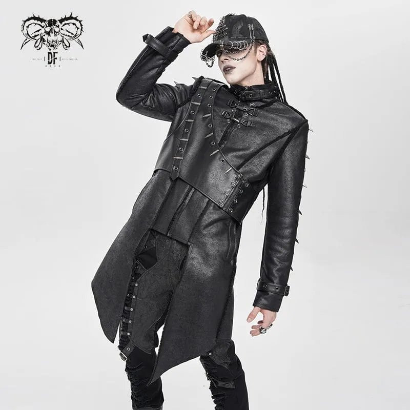 Herren Punk-Mantel mit Schnalle und Stehkragen und Nieten
