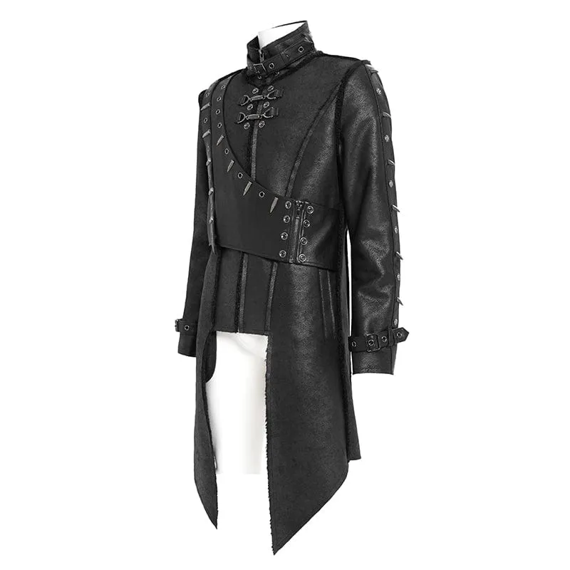Herren Punk-Mantel mit Schnalle und Stehkragen und Nieten