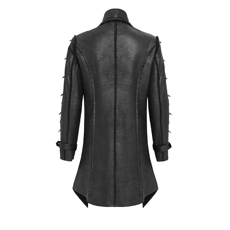 Herren Punk-Mantel mit Schnalle und Stehkragen und Nieten