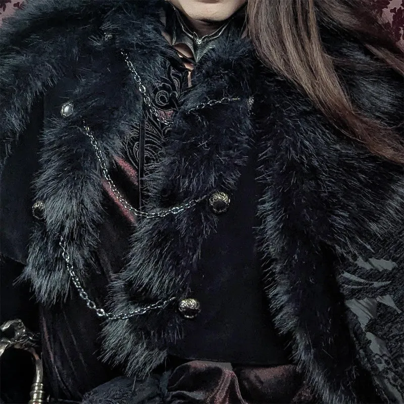 Gothic-Umhang aus Kunstpelz mit Blumenmuster für Herren