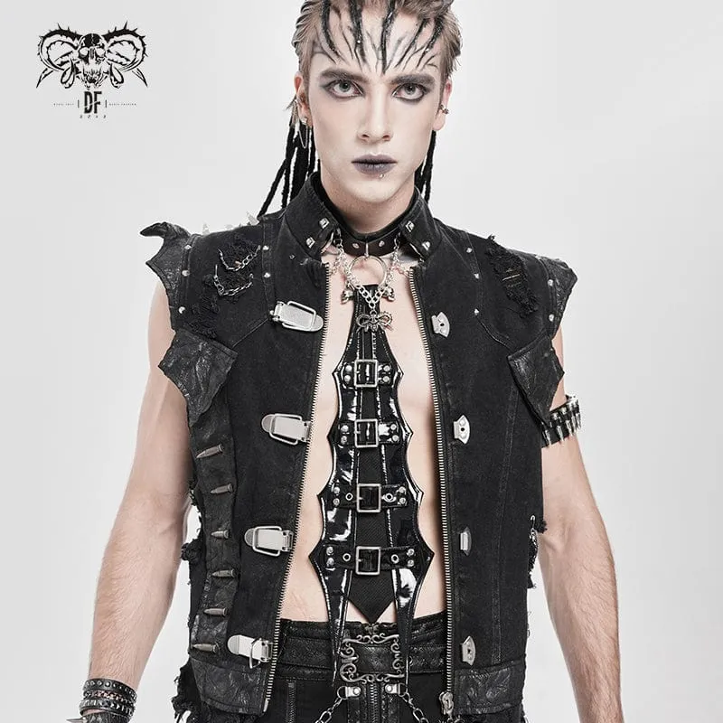Herren Punk Schnalle Riemen Ring & Kette Krawatte Choker