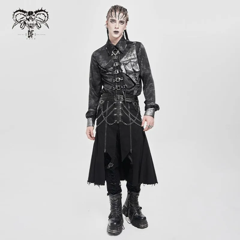 Herren Punk Schnalle Riemen Ring & Kette Krawatte Choker