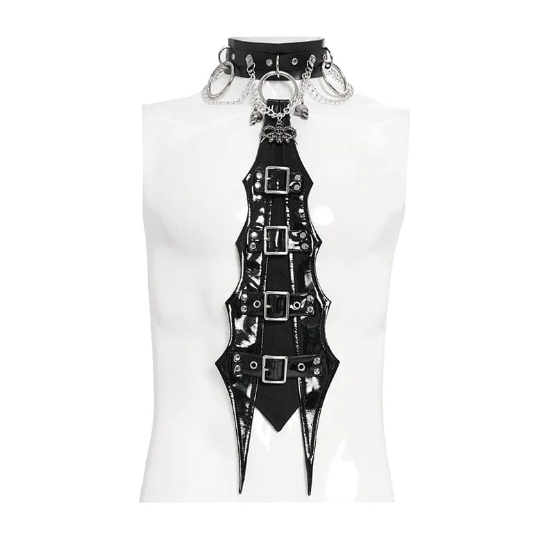 Herren Punk Schnalle Riemen Ring & Kette Krawatte Choker