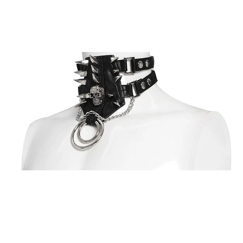 Herren Punk Nieten Totenkopf Layered Choker