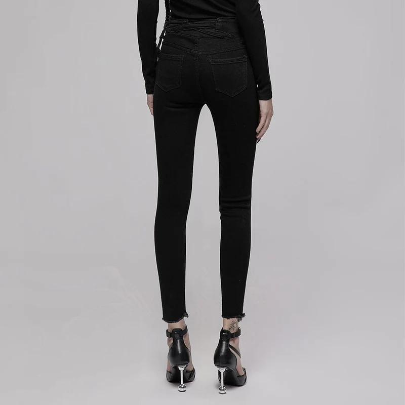 Damen-Punk-Träger-Röhrenjeans