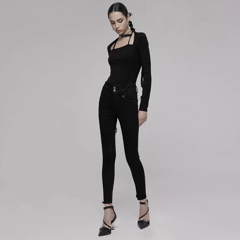 Damen-Punk-Träger-Röhrenjeans