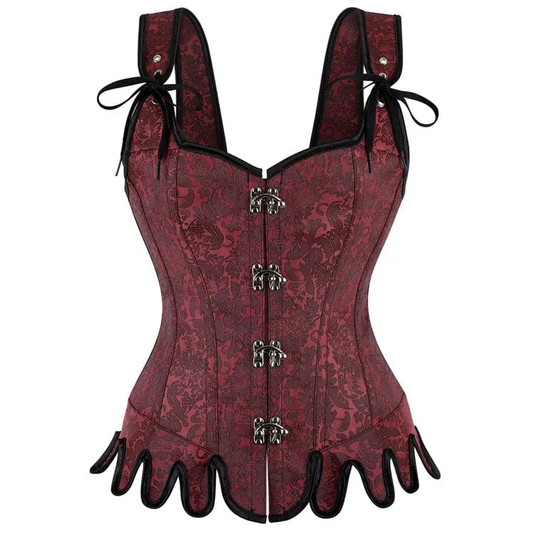 Gothic Jacquard Überbrustkorsett für Damen mit unregelmäßiger Schnürung und Schnalle