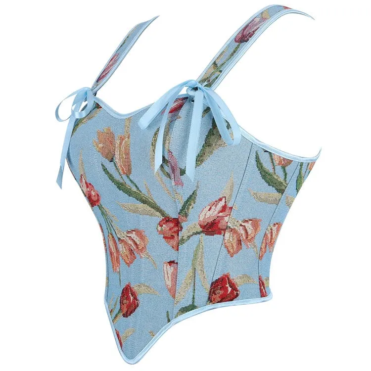 Gothic-Blumen-Jacquard-Schnürbustier für Damen