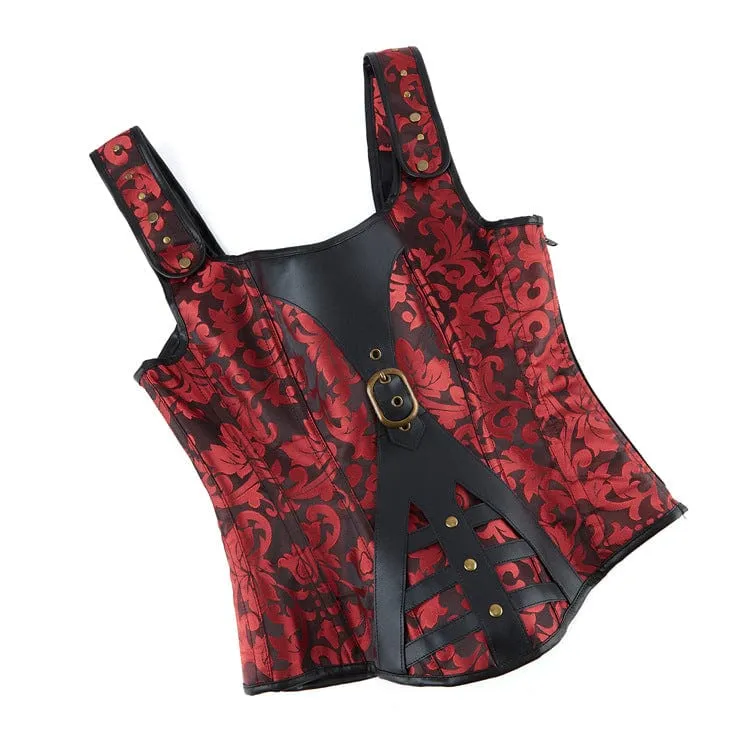 Gothic-Überbrustkorsett mit Blumenmuster und Schnalle für Damen