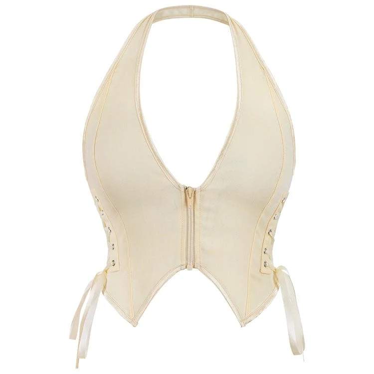 Damen Gothic Neckholder Schnür-Reißverschluss Bustier