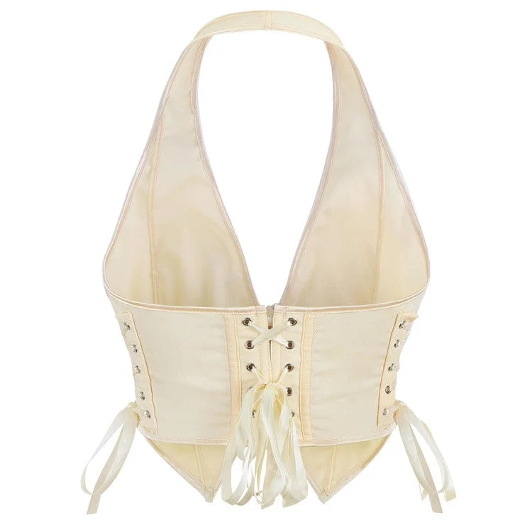 Damen Gothic Neckholder Schnür-Reißverschluss Bustier