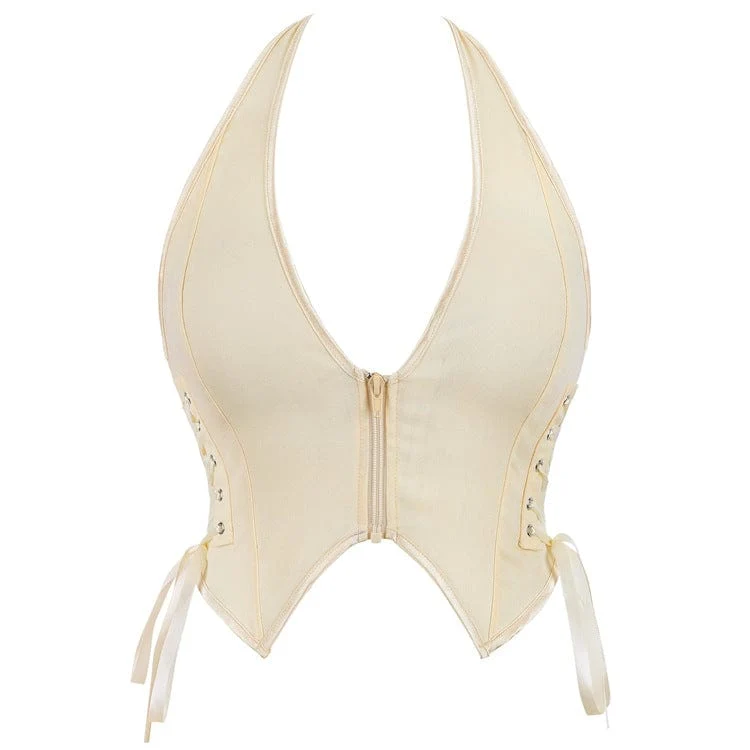 Damen Gothic Neckholder Schnür-Reißverschluss Bustier