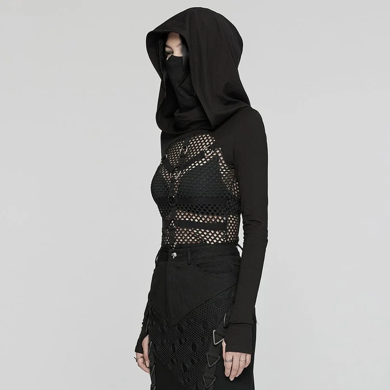 Transparente Punk-Mesh-Splice-Kapuzenpullover für Damen
