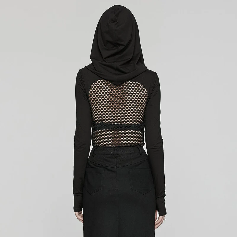 Transparente Punk-Mesh-Splice-Kapuzenpullover für Damen
