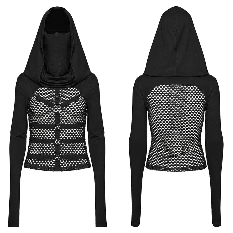 Transparente Punk-Mesh-Splice-Kapuzenpullover für Damen