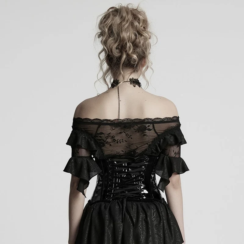 Damen Gothic Lackleder Unterbrustkorsett Schwarz
