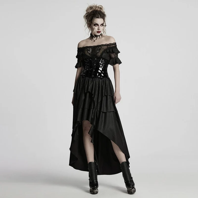 Damen Gothic Lackleder Unterbrustkorsett Schwarz