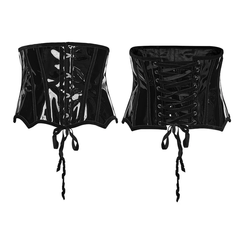 Damen Gothic Lackleder Unterbrustkorsett Schwarz