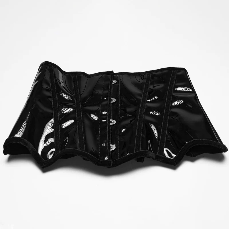 Damen Gothic Lackleder Unterbrustkorsett Schwarz