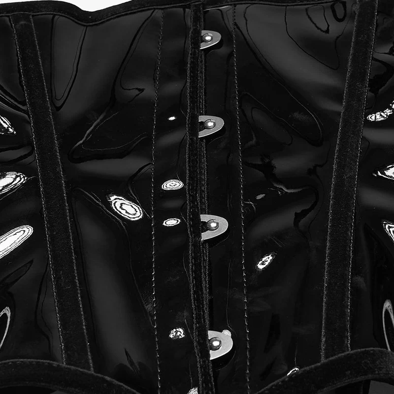 Damen Gothic Lackleder Unterbrustkorsett Schwarz