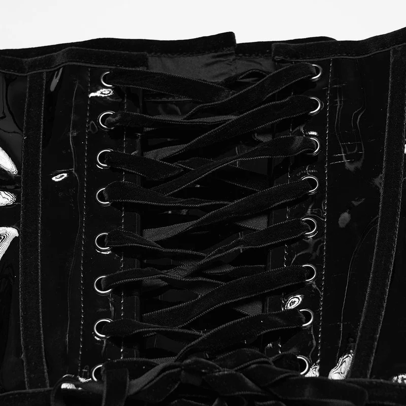 Damen Gothic Lackleder Unterbrustkorsett Schwarz