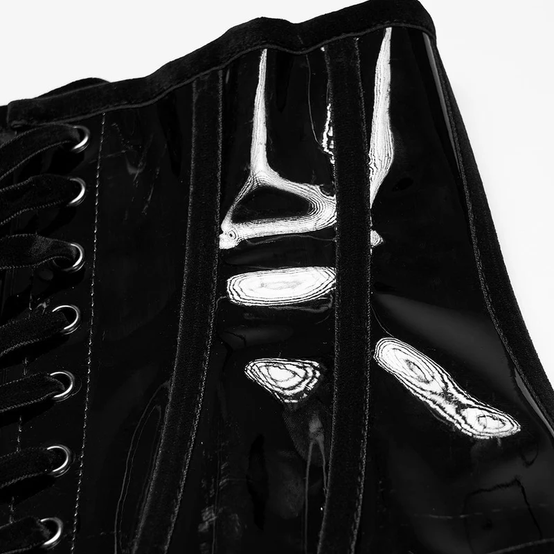 Damen Gothic Lackleder Unterbrustkorsett Schwarz
