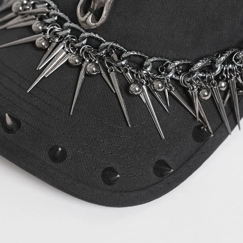 Herren Punk Ziegenschädel Nietenkette Hut