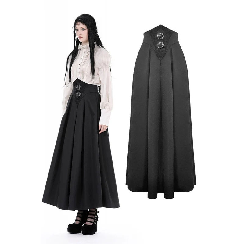 Langer Gothic-Rock mit hoher Taille und Falten für Damen